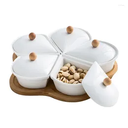 Storage Bottles Creative Dried Fruit Plate Divided And Covered Household Nut Box Ceramic Platter Food Containers