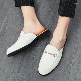 Dress Shoes Mule Loafers Slip On White Man Casual Faux Leather