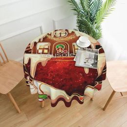 Table Cloth Holiday Wishes Gingerbread Teacup Tablecloth 60in Round 152cm Waterproof Protecting Festive Decor