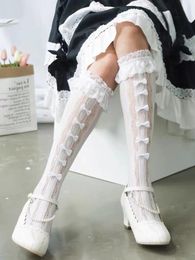 Women Socks 1 Pair Of Bow Shaped Mid Length Stockings JK Girls Lace Lolita Princess Coa Long