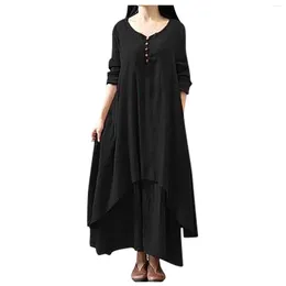 Casual Dresses Women Loose Long Sleeve Cotton Linen Boho Dress Irregular Evening Women'S Summer