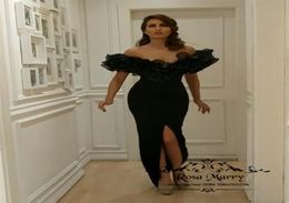 Sexy Black Off Shoulder Mermaid Evening Dresses 2020 Plus Size Front Split Yousef Aljasmi Cheap Arabic African Formal Dresses Part9116008