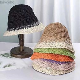 Wide Brim Hats Bucket Hats New 6 Colors Summer Crochet Straw Beach Hat Bucket Cap For Women Spring Fish Hat Outdoor Ladies Hat Dropshipping wholesales 240407