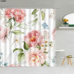 Shower Curtains Flowers Set Rose Plant Leaves Printed Bath Polyester Fabric Bathroom Decor Bathtub Screen Hooks