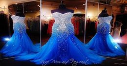 Royal Blue Mermaid Long Prom Dresses Pageant Women Sexy Sweetheart Vestido Luxury Beaded Crystal Vestidos De Gala Tulle Pageant Go2371558