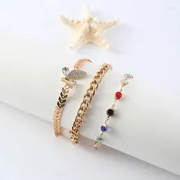 Link Bracelets 3pcs Fashionable Delicate Alloy Inlay Synthetic Gemstone Bracelet Women Daily Commuting Party Wear Sister Gifts