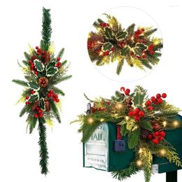 Decorative Flowers Glowing Mailbox Wreath Durable Outdoor Holiday Decor Led Pine Cone Door Wreaths With For Christmas