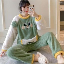 Home Clothing Cute Cartoon 2PCS Pyjamas Suit Long Sleeve Autumn Women Nightwear Intimate Lingerie Coral Fleece Sleep Set