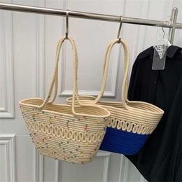 Daily Wear Beach Bags Spring and Summer Niche Grass Woven for in Trendy Cotton Thread Large Capacity Single Shoulder Basket