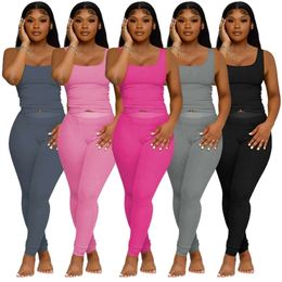 Womens Tracksuits New Solid Colour Tank Top Two Piece Set Fashion Thread Comfortable Fit With A Spring Vibe