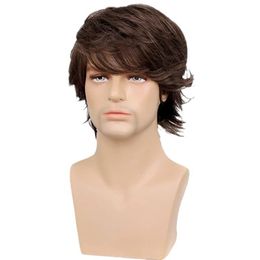 뜨거운 판매 제품 새로운 유럽 및 미국 남성용 머리, 중간 길이의 남성 곱슬 머리, 세련되고 푹신한 남자 곱슬 머리 가발