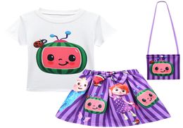 Summer children039s clothing girls fashion 3piece set with bags whole for children Cartoon character print kids outf8658538