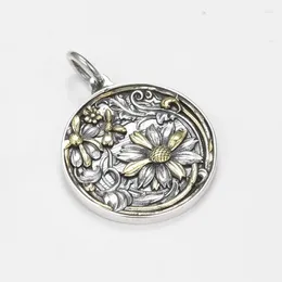 Chains Original Design Sunflower Necklace For Men Vintage Art Flower Letter Engraved Round Pendant Charms 925 Silver Jewelry