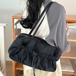 Shoulder Bags Drawstring Tote Large Capacity Underarm Bag Women's Solid Travel Handbag Lightweight Armpit Multipurpose Ladies