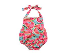 Mikrdoo Summer Cute Watermelon Rompers Newborn Baby Girls Sleeveless Backless Halter Romper Jumpsuit Cotton Sunsuit Outfit 024M6481870