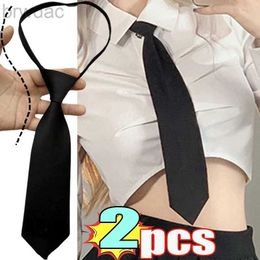 Neck Ties 2/1PC Ties Student Retro Black Silky Narrow Neck Tie Slim Smooth Women Zipper Necktie Casual Elegant All-match Trendy Unisex 240407