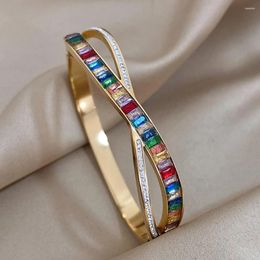 Bangle AENSOA Fashion Cross Artificial Inlaid Colorful Zirconia Stainless Steel Bracelet Waterproof Personality Y2k