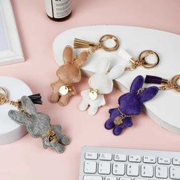 Keychains Lanyards Creative Plush Rabbit Keychain Pendant Wallet Charm Handbag Gift Womens Car Bag Accessories Keyring Jewelry Q240403
