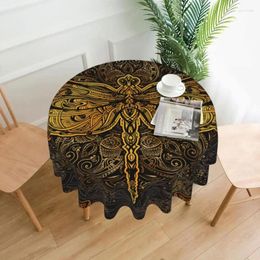 Table Cloth Golden Dragonfly Mandala Round Polyester Kitchen Tablecloth Decorative Elegant Fabric Cover