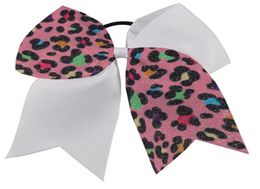 Girls Large Hair Bow Cheer Cheerleading rainbow animal print leopard Red blue 12pcs1443675