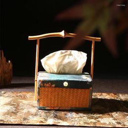 Teaware Sets Chinese Bamboo Woven Fabric Extraction Box Tissue Zen Tea Table Desktop Cover Living Room Home Paper