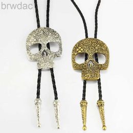 Bolo Ties RechicGu Western Cowboy Vintage Skull Mask Pendant Leather Bolo Tie Novelty Funny Necktie for Women Men Jewelry Accessories Gift 240407