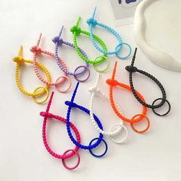 Keychains Lanyards Cute Candy Colour Silicone Reusable Bag Ties Keychain Exquisite Lanyard Strap Key Ring Car Chains For Handmade Jewellery Gifts Q240403