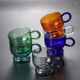 Wine Glasses Coffee Mugs Double Wall Glass Cup Retro Household Heat-resistant Milk Mug Coloured With Handle High Appearance Level