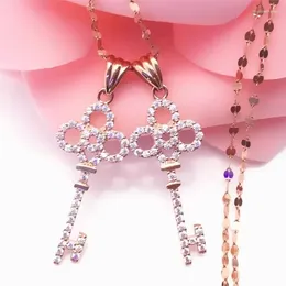 Chains Sweet Crystal Key Pendant Fashion Necklace Plated 14K Rose Gold Classic Shiny Fine Clavicle Chain Jewellery