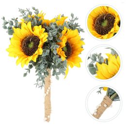 Decorative Flowers Holding Simulated Sunflower Bride Bridal Bouquet Wedding Romantic Silk Prop