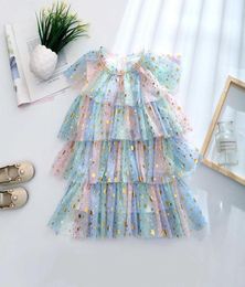 Baby Girls Dress Toddler Sleeveless Rainbow Star Tulle Tiered Dress Party Princess Party Clothing Baby Girls Clothes Sundress Q0716865952