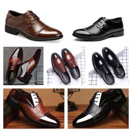 Multi style leather men's black casual shoes, large-sized business dress pointed tie up wedding shoe