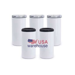 Slim Skinny Sublimation Tumbler Beer Can Cooler Stainless Steel Insulated 4 in 1 Drinkware Usa Warehouse