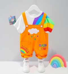 Clothing Sets 2021 Summer Children039s Shortsleeved Suit 04Y Baby Boys Girls Cute Cartoon Clothes Rainbow Overalls Set Kids C7777822