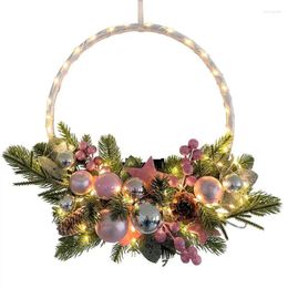 Decorative Flowers Lighted Artificial Christmas Wreath Creative And Warm With Timer LED Lights For Outdoor