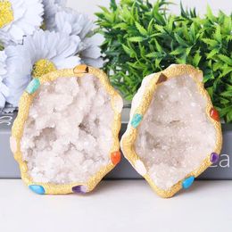 Decorative Figurines Druzy Clear Quartz Chakra Bowl Free Form