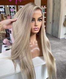 Deals Chinese Cuticle Aligned Single Knots Highlight Ash Blonde Colour Silky Straight Wave 13x4 Virgin Hair Lace Front Wigs