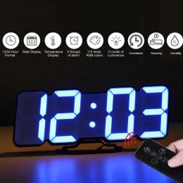 Clocks Remote Control Digital Wall Clock 115 Colours LED Table Clock Sound Control Desk Alarm Clock Show Time Temperature Date Humidity