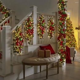 Decorative Flowers Christmas Decoration Stair Wreath With Light String Winter Xmas Wreaths Swag Gleamy Prelit Stairway Trim For Home Decor