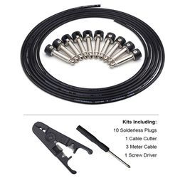 Solderless Connections Design Guitar Cable DIY Guitar Pedal Patch Cable kit 10 Solderless Black Cap Plug 3M Cable and Cutter6784878