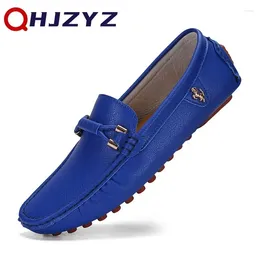 Casual Shoes Blue Loafers Men Handmade Leather Driving Dad Flats Slip-On Moccasins Plus Size 46 47 48 Chaussure Homme