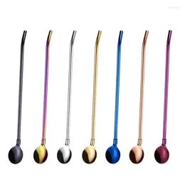 Drinking Straws 10Pcs/Set Spoon Reusable 304 Stainless Steel Straw Spoons For Milkshake Cocktail Stirrer Bar Accessories