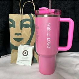 Stanleiness Ship From USA winter Pink Red Holiday Starbacks H20 40OZ Mugs Cosmo Pink Parade Tumblers Car Cups Target Black Chroma Coffee Valentines Day Gift Spa K609