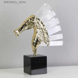 Arts and Crafts Nordic Resin old Horse Head Animal Sculpture Crystal Ornament Livin Room Porch Decoration Art Statue Home Decor AccessoriesL2447