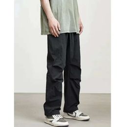 Parachute Soldier Pants, Men's Quick Drying Casual Pants, Drawstring, Summer Wide Leg Loose Couple Versatile, High Street Work Clothes, Long Pants, Thin