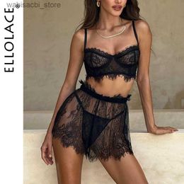 Sexy Set Ellolace Lace Lingerie See Through Exotic Sets Sissy Transparent Skirt Fantasy Outfits Sexy French Underwear Black Sex Suit L2447