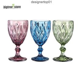 Stanleliness 10oz Wine Glasses Coloured Glass Goblet with Stem 300ml Vintage Pattern Embossed Romantic Drinkware for Party Wedding 83WJ