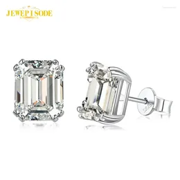 Stud Earrings Jewepisode 925 Sterling Silver 4CT Emerald Cut High Carbon Diamond Women Wedding Ear Jewellery Drop