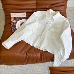 Kadınlar Bluzlar Gömlekler Miu Tasarlanmış Sıradan Basit Kentsel Stil Beyaz Gömlek Nakış Tembel işyeri Mavi Giyen Kadınlar için Teslimat Bir Otee9