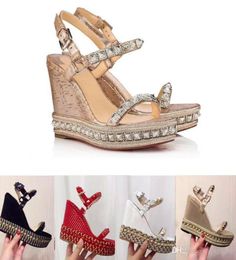 Designers Platform Wedge Sandals Espadrille Shoes Women039s High Heel Summer Sandals Silver Glittercovered Leather 7286111